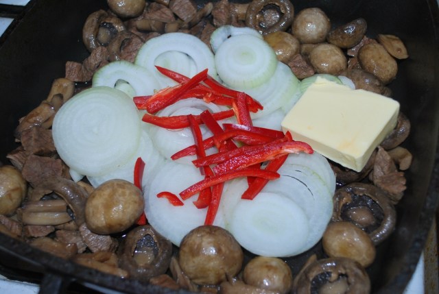 Adding Onion Red Pepper and butter