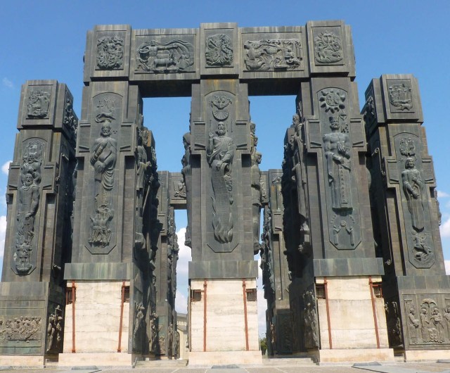 Incomplete panels on the History of Georgia Monument