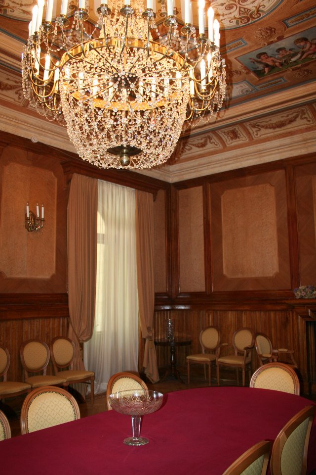 An ornate chandelier in the Romanov Palace