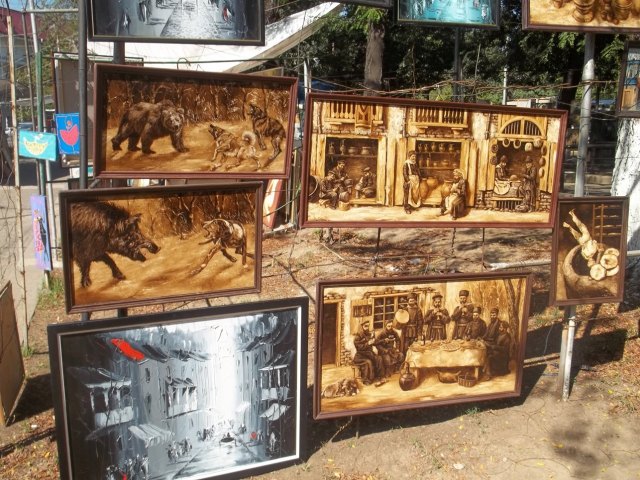 Sepia paintings at the Dry Bridge Art Market in Tbilisi