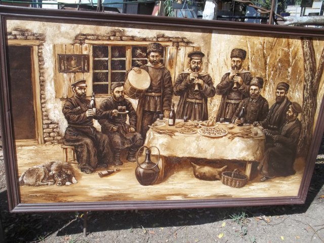 Sepia painting at the Dry Bridge Art Market in Tbilisi