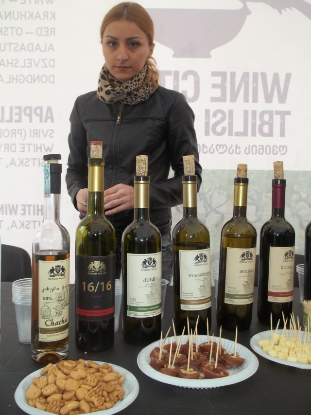 A selection of wine and chacha at Tbilisoba