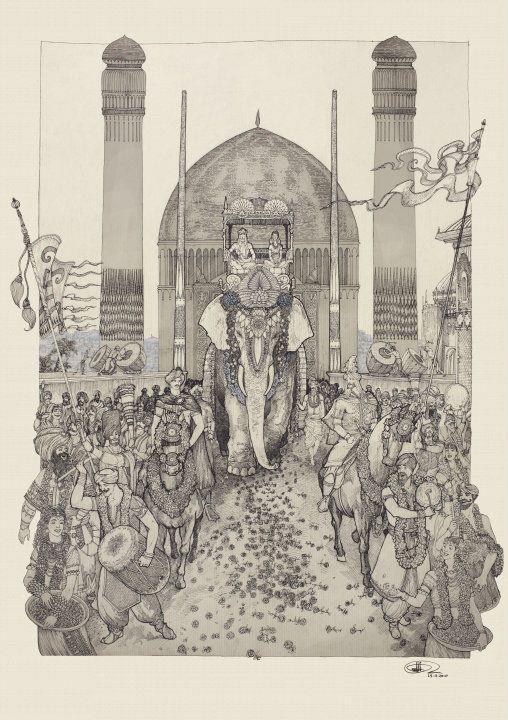 Illustration for “The Knight in the Panther’s Skin”, drawn by Datto Machavariani