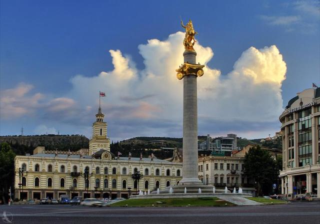 The St. George Statue in Freedom Square, Tbilisi. Photo by George Kvizhinadze via Wikimedia Commons.