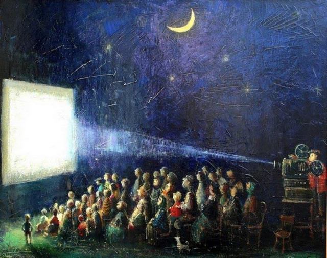 An outdoor cinema by Georgian artist Lado Tevdoradze