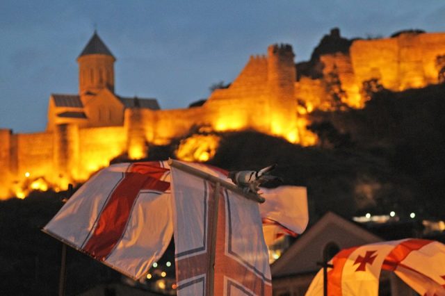 Narikala Castle in Tbilisi on the day of the Hundred Thousand Martyrs.