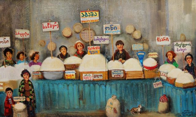 Georgian market painting by Georgian artist Lado Tevdoradze