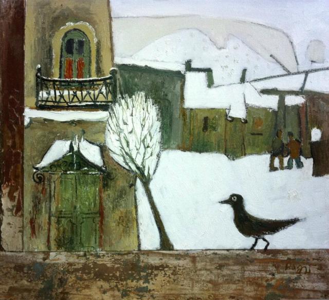 Gogi Chagelishvili "It's Winter" oil on canvas and wood