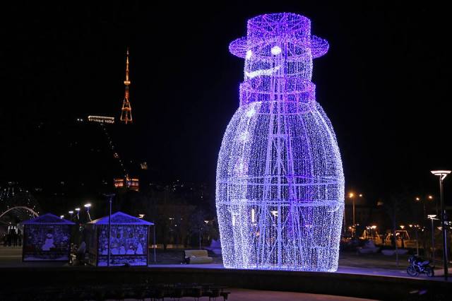 Christmas snowman in Rike Park in Tbilisi