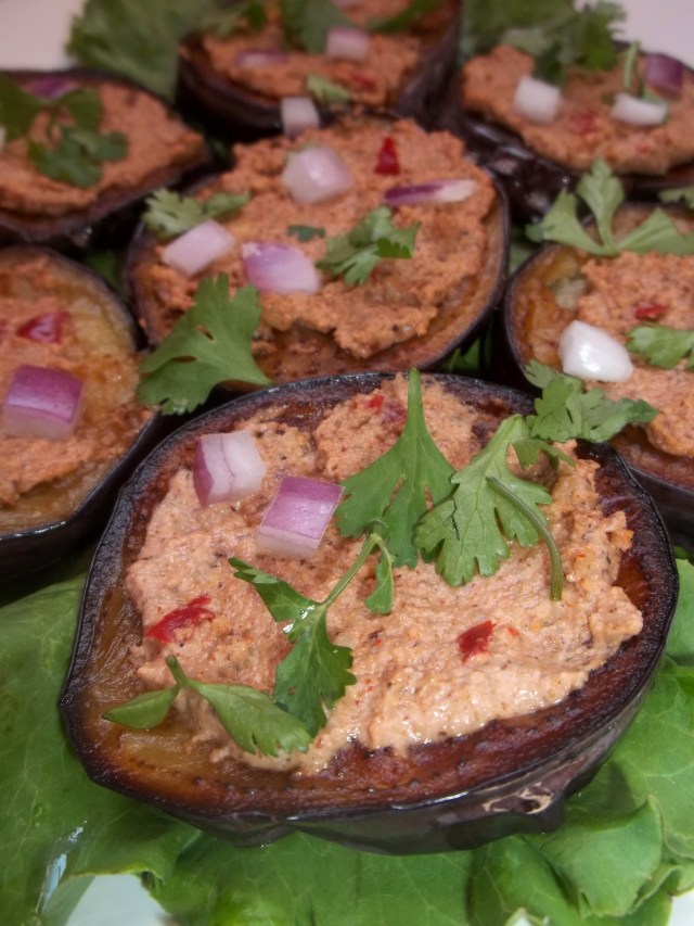 Eggplant with Walnuts and Red Ajika ready for serving