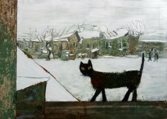 Gogi Chagelishvili "It's Winter" oil on canvas and wood