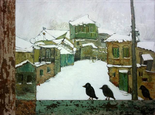 Gogi Chagelishvili "It's Winter" oil on canvas and wood