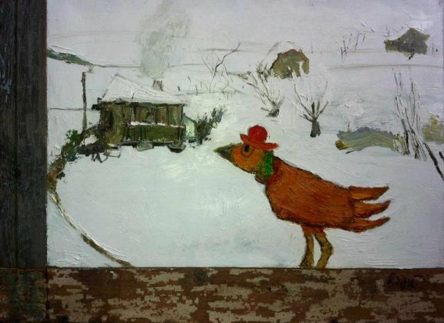 Gogi Chagelishvili "It's Winter" oil on canvas and wood