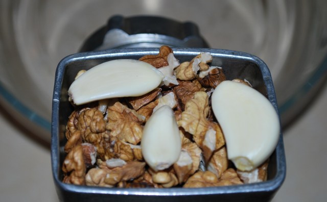 Grinding Walnuts and Garlic