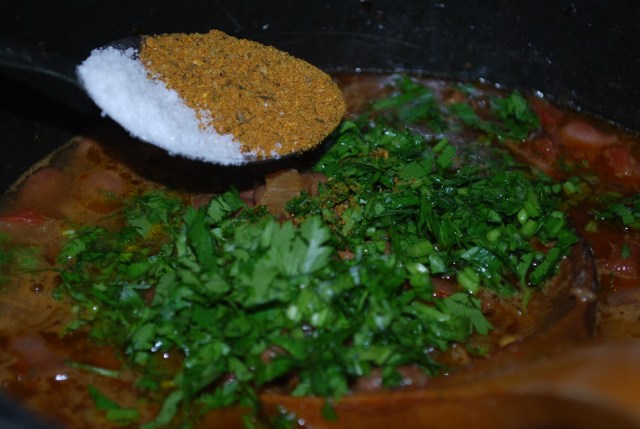 Adding Lobio Spices and Salt