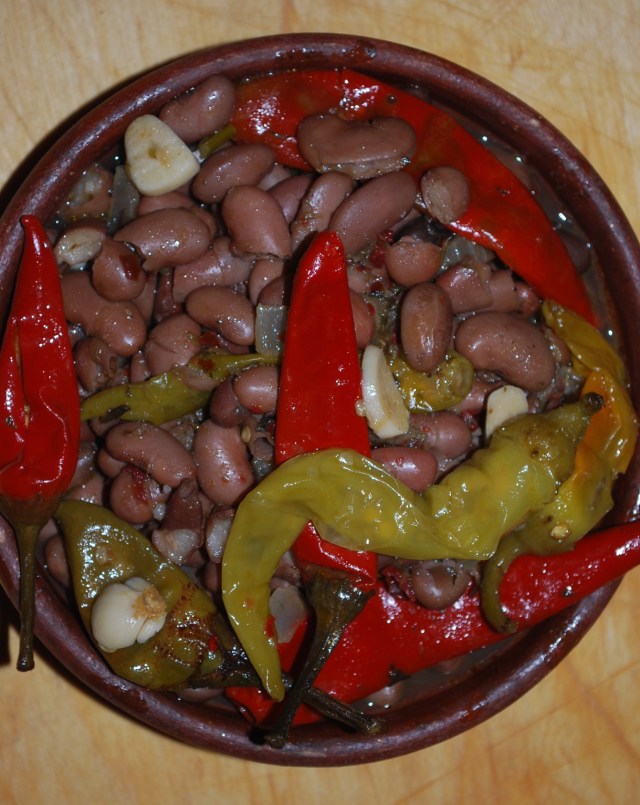 Lobio with Marinated Peppers ready for Serving