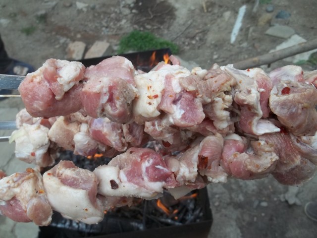 Meat on skewers
