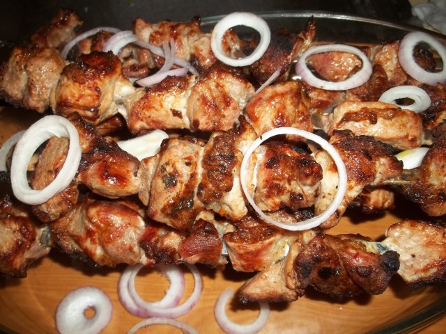 Pork removed from skewers