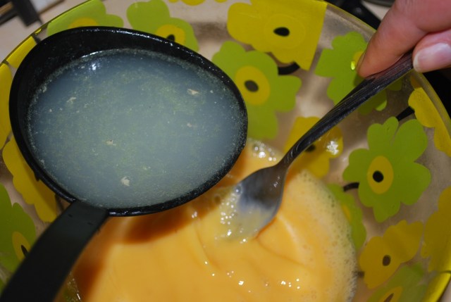 Adding chicken water to eggs