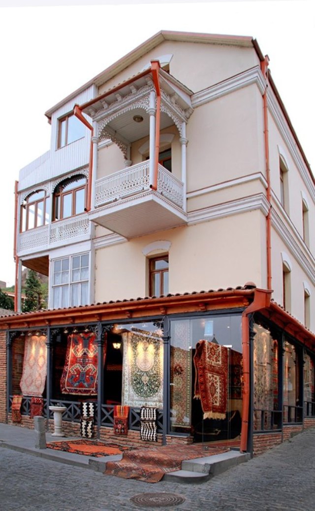 Pastel colored carpet shop in Tbilisi's Old Town