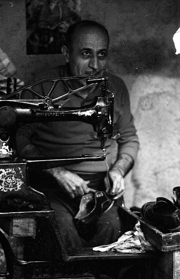 A cobbler at work in Tbilisi in 1976