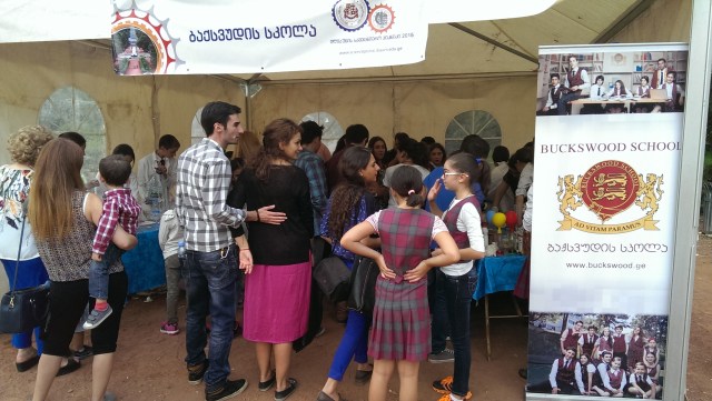An exhibitor's tent at the Scientific Picnic at Vake Park in Tbilisi