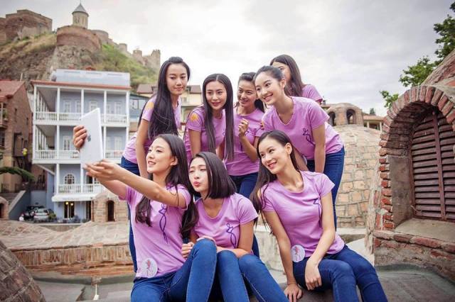 Miss Chinese Cosmos Pageant contestants at Tbilisi's Bath district