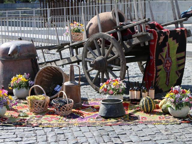 A display of traditional winemaking
