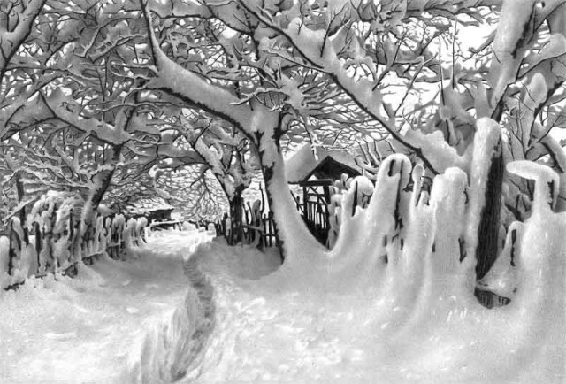 A winter scene by Georgian artist Guram Dolenjashvili 