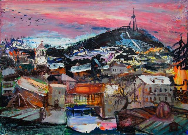 "Evening at Mtatsminda" - oil on canvas by Giorgi (Gogya) Kukhalashvili 