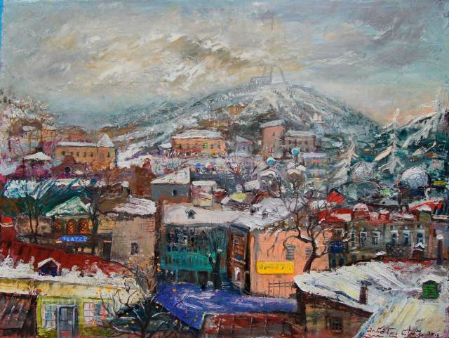 "Mtatsminda in Mist" - oil on canvas by Giorgi (Gogya) Kukhalashvili 